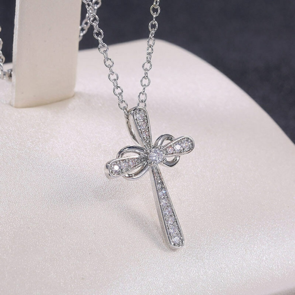 Fashion 925 Silver Filled Pendant Cubic Zirconia Cross Necklace With Chain 23$